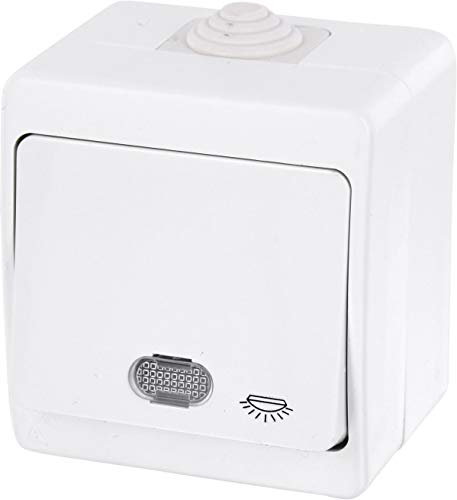 Aufputz Taster IP54 mit Licht-Symbol + LED-Beleuchtung - All-in-One - Serie G1 reinweiß