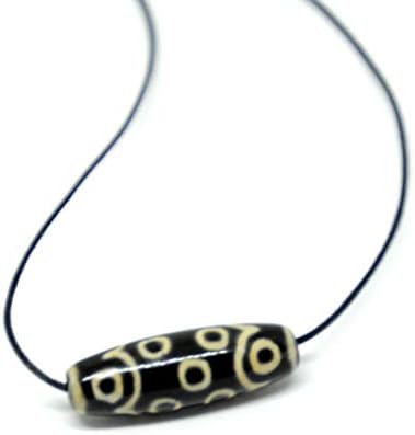 Old Tibetan Agate Dzi Bead Energy Pendant Necklace On Adjustable Cord (Fifteen Eye Dzi Bead Will Bless The Beholder with Heaven’s Luck)