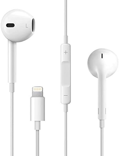 Nichols iPhone 7 Earphones with Lightning Connector AND Volume Control (White) Earbuds Earpods Headphones for iPhone 7 / 6 / 5