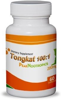 PeakNootropics Tongkat Ali Extract (100:1) Capsules - 60 Count 200 mg Veggie Caps - Nootropic Supplement