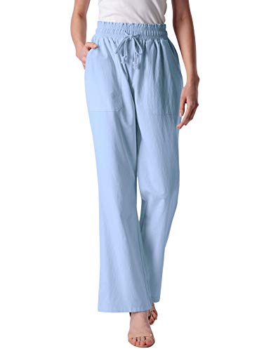 ANGGREK Women's Elastic High Waist Pleated Soft Comfortable Wide-Leg Pants L Light Blue