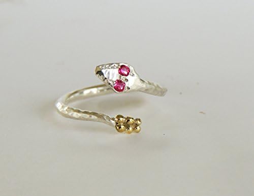 Serpent Ring, Snake Wrap Ring- with 18k Gold Rattle- Precious Gemstone eyes- White or Colored Diamond, Sapphire, Ruby, Hand made custom Ring