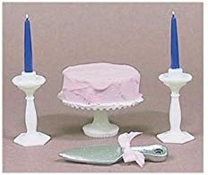 Dollhouse Miniature Cake On Stand W/blue Candles & Server
