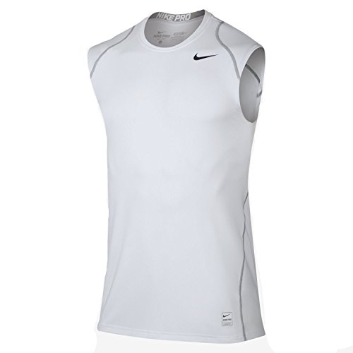  Nike Pro Men's Sleeveless Training Shirt, White/Matte Silver/Black, Medium