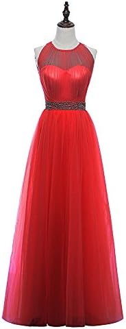 GURNALL Elegant Halter Evening Dress Beading Tulle Long Formal Prom Cocktail Gown Red Size 18W