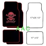 A set of 4 universal fit plush carpet floor mats for cars / truck - Skull and Cross Bone Red