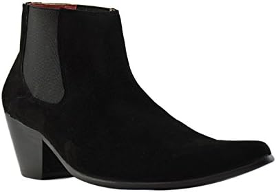 Paolo Vandini Black Suede Men's Winklepicker Chelsea Boots Pointed Cuban Heel