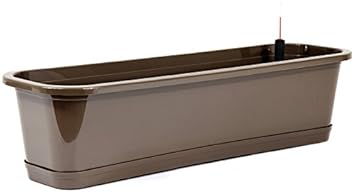 Blumenkasten mit Wasserspeicher und Untersetzer Blumentopf Balkonkasten braun 40 cm