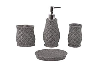 Ez Life Premium 4 Pcs Bath Set Grey Stoneware Soap Dispenser Soap Tray 2 Holders Stoneware Amazon In Home Kitchen