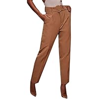 Macondoo Womens Autumn Straight-Leg Trousers High Waist Ankle Pants Khaki L