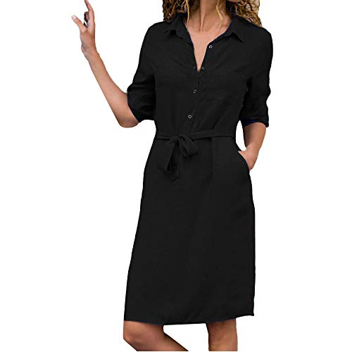 Gibobby Women's Casual Long Sleeve Dress Wear to Work Elegant Button-Down Loose Dresses with Belt