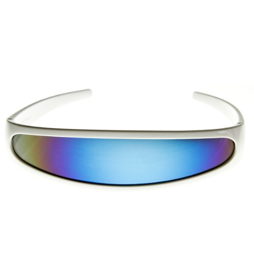 Futuristic Narrow Cyclops Color Mirrored Lens Visor Sunglasses (White Ice)