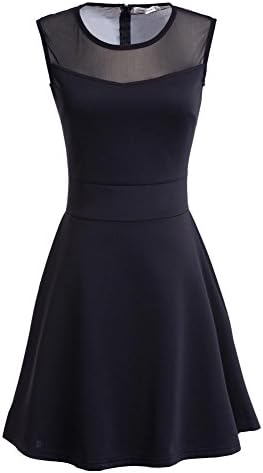 OpenBeauty Women's A-Line Sleeveless Pleated Classy Mini Cocktail Party Dress (M, Black)