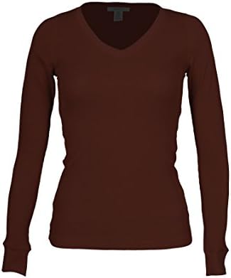 Fitscloth Women's RT1205V Waffle Thermal V Neck T Shirt Brown Medium