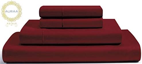 AURAA Royale 1000 Thread Count True Egyptian Extra Long Staple Cotton Sheet Set,4 Pc Set,Sateen Weave,Hotel Collection Soft Luxury Bedding,Fits Upto 16" Deep Pocket (Burgundy, California King)