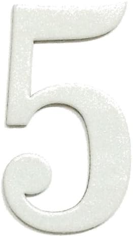 Fancy White Reflective Mailbox or House Number - 5 - Size 5" - (Select Size (2"- 6") and Digit (0-9) Below) - Thick, Die-Cut Exterior Grade Gasket-Like PVC - not Metal or Rigid Plastic