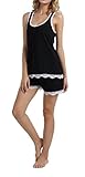 Chamllymers Women Sexy Sleeveless Pajama Set Racerback Vest Stretch Shorts Black M