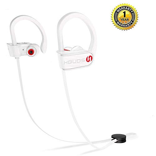 Bluetooth Headphones,HBUDS Waterproof IPX7 Wireless Sports Earbuds,Deep Bass HiFi Stereo in-Ear Earphones Built-in Mic, 8-9 Hrs Playtime Noise Canceling Headsets White(Memory Ear Tips & Fast Pairing)