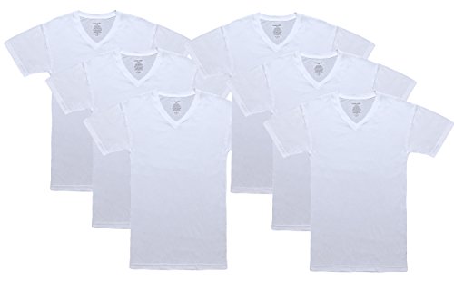 Cyz men s 6-pk 100% cotton v-neck t-shirt-white-l