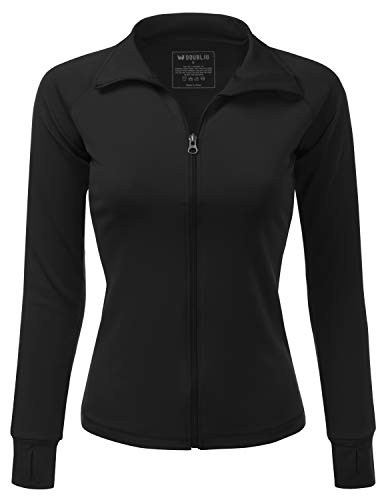 Doublju Womens Active Slim Fit Full Zip Jacket with Thumb Holes Black 2XL - Thumbnail 5