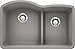 BLANCO, Metallic Gray 441592 DIAMOND SILGRANIT 60/40 Double Bowl with Low Divide Undermount Kitchen Sink, 32