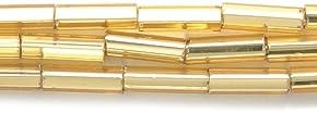 Preciosa Ornela Czech Straight Bugle Glass Bead No.3, 2 by 7mm, Silver Lined, Light Gold