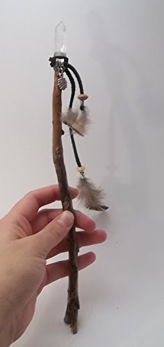 Crystal Wand Pyrite And Apoxie Arkansas Crystal With Sagebrush Handle Wiccan Clothing Suede Leather Cording Comic Con Cosplay w/ Sun Charm
