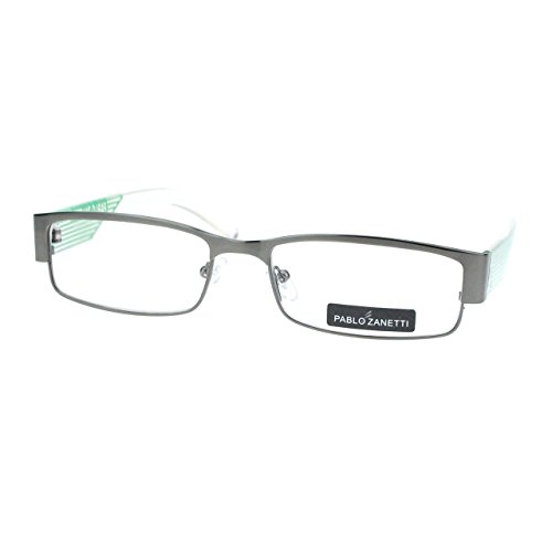 Pablo Zanetti Magnified Reading Glasses Rectangular GunMetal Green+1.50