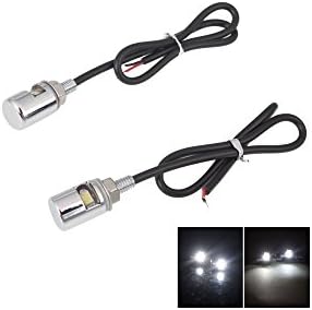 White Motorcycle License Plate Lights LED Bolt Chrome Silver Finish Metal 12V DC