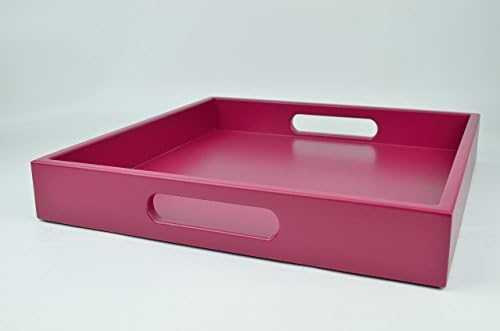 Wood Lacquer Serving Tray with Handles Raspberry Pink