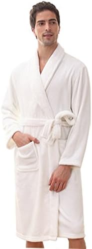 Kissair Men's Casual Full Length long sleeve Velour Bathrobe Flannel Robe White