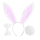 SZTARA Cute Rabbit Ears Tail and Bow Tie Party Costume kit Plush Bunny Halloween Costume kit, White, One Size
