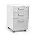 Poppin Stow 3-Drawer Rolling File Cabinet - White + Light Gray. 2 Utility Drawers and 1 Hanging File Drawer. Two Locking and Two Non-Locking Wheels. Powder-Coated Steel. Two Keys Included