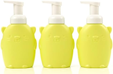 Newday Bottles, Kitty Cat Liquid Hand Soap Dispenser w/ Foaming Pump (3-Pack) Perfect for Castile Soap on Kitchen, Bathroom and School Countertop, 250 ml - Refillable, Colorful and Kid Friendly