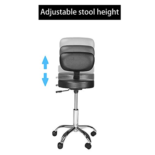 Staron Hydraulic Lift Height Adjustable Rolling Swivel Stool Chair with Round Beauty Seat with Backrest for Treatment of Salon,Massage, Factory, Shop (Black)