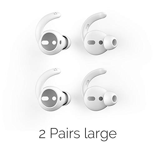 AhaStyle Ear Hooks and Covers Compatible with Apple AirPods and EarPods [Sound Quality Enhancement] (Clear-2 Pairs Large)