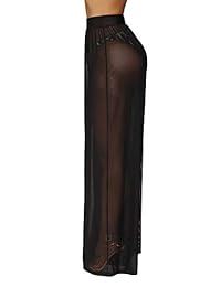 Awoscut Women See Through Pantalones de malla transparente Traje de baño de playa Bikini Bottom Cover up Party Club Pantalones de pierna ancha elásticos de cintura alta