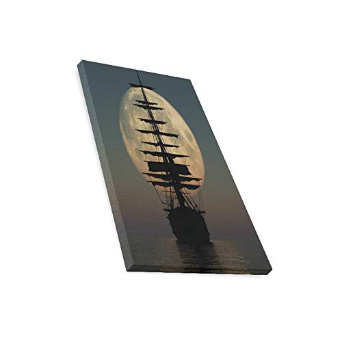 Night Moon Pirate Ship Canvas Print - Image 4