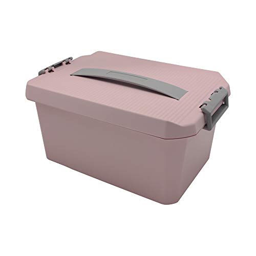 BangQiao Multipurpose Plastic Storage Box Container Bin with Removable Tray and Portable Handle, Family Emergency Medicine Kit First Aid Case Organizer, Pink&Gray