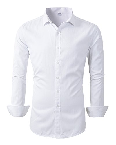 Mens long sleeve slim fit dress shirts (m, 455white)