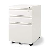 DEVAISE 3 Drawer Mobile File Cabinet with Lock, Fully Assembled Except Casters, Letter/Legal Size, White