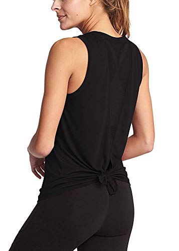 ADOLPH Women's Sexy Open Back Cute Mesh Yoga Workout Sports Shirts Activewear Tank Tops(Black,M)