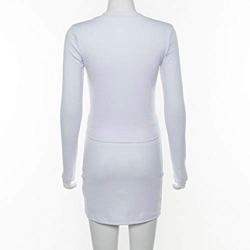 LuFeng Women's Sexy Fashion Reflective Striped Long Sleeve 2 Piece Outfits Crop Top and Mini Bodycon Skirt Set (XL, White) - Thumbnail 5