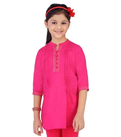 By FBB Women's Cotton Solid Pin-Tuck Kurti (Fuchsia, 9-10Years)