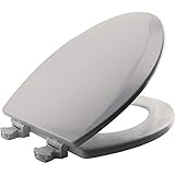 BEMIS 1500EC 062 Toilet Seat with Easy Clean & Change Hinges, ELONGATED, Durable Enameled Wood, Ice Grey