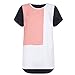 Womens Short Sleeve Casual Loose Chiffon Color Block Blouse Tops Shirts