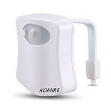 Motion Sensor LED Toilet Night Light, Komire Light Detection Motion Activated Toilet Light with 8-Color Changing, Battery Operated Waterproof Washroom Light Toilet Seat Light Inside Toilet Bowl