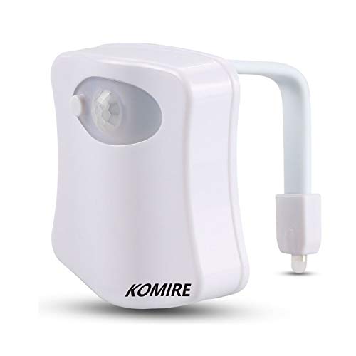 Motion Sensor LED Toilet Night Light, Komire Light Detection Motion Activated Toilet Light with 8-Color Changing, Battery Operated Waterproof Washroom Light Toilet Seat Light Inside Toilet Bowl