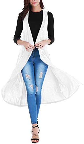 Uniboutique Women's Long Open Front Cardigan Vest with Pockets and Belt