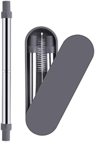 Yassk Reusable Straws 9 inch Telescopic Drinking Stainless Steel Metal Straws with Sliding Case & Cleaning Brush (Dim-Grey)